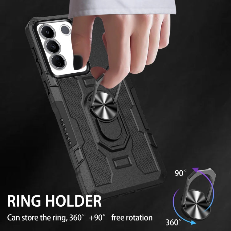 Rugged armor hybrid phone case with ring holder, black, ring rotates 360°