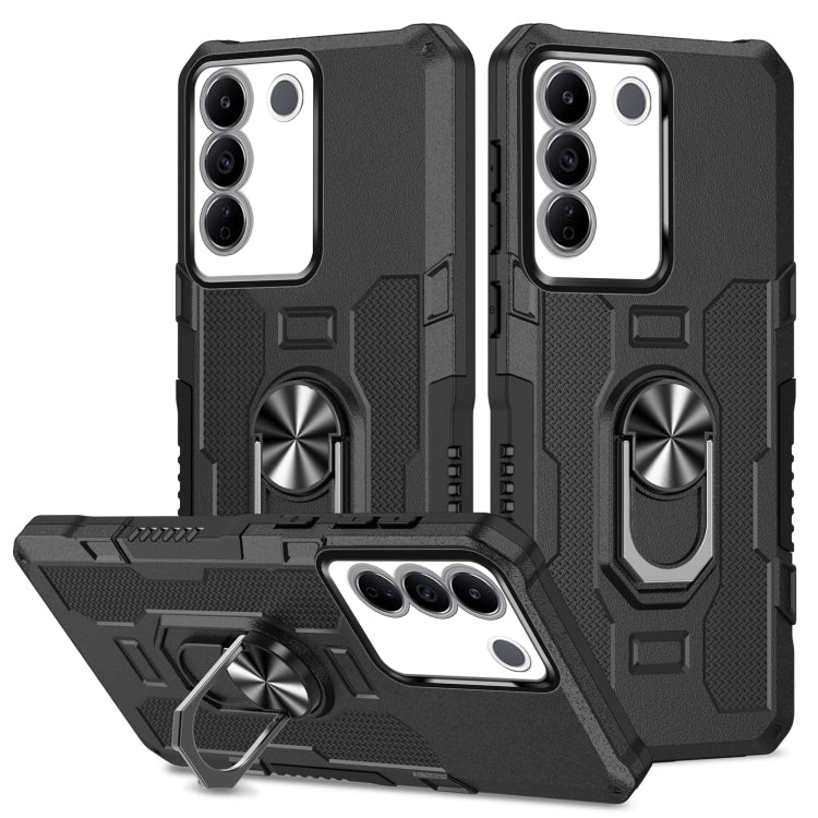 Rugged armor hybrid phone case with ring holder, black, with camera cutouts