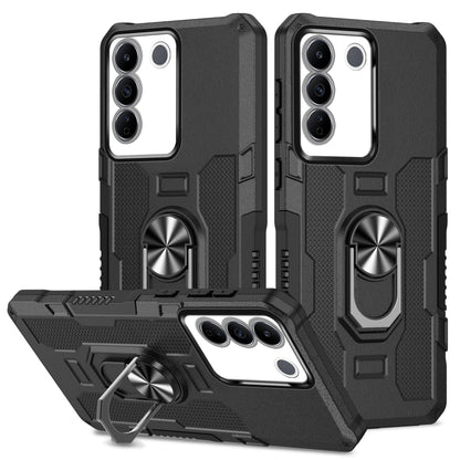 Rugged armor hybrid phone case with ring holder, black, with camera cutouts