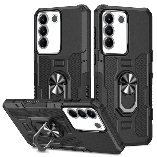 Rugged armor hybrid phone case with ring holder, black, with camera cutouts