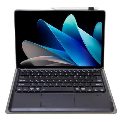 Black keyboard folio case with tablet display and full QWERTY keys.