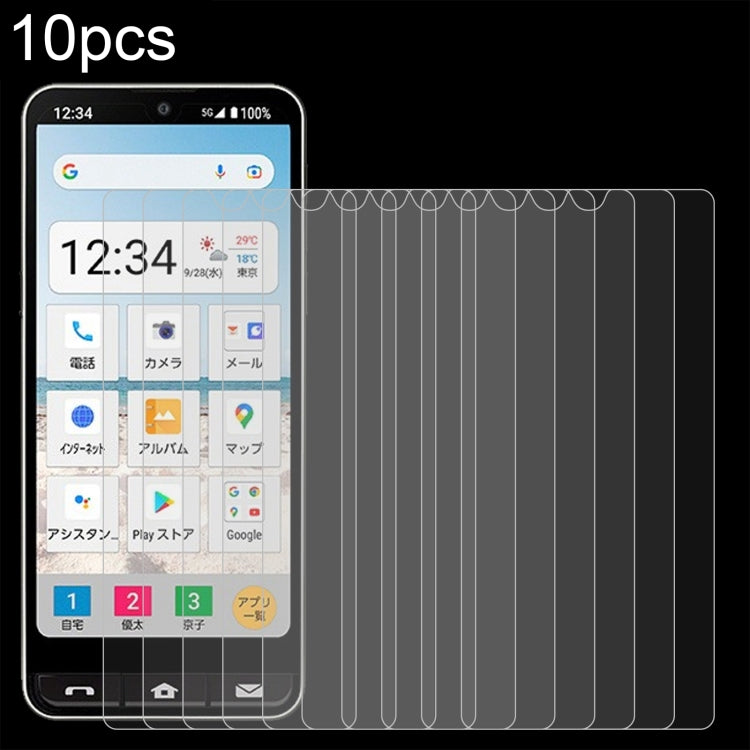 Clear 2.5D tempered glass screen protectors, 10-pack, stacked over phone front