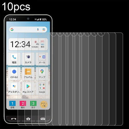 Clear 2.5D tempered glass screen protectors, 10-pack, stacked over phone front
