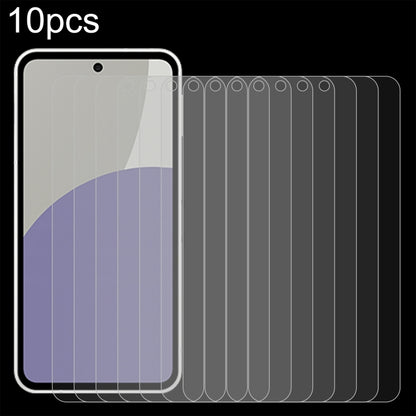 Clear 2.5D tempered glass screen protectors, 10-pack, stacked over phone display mockup