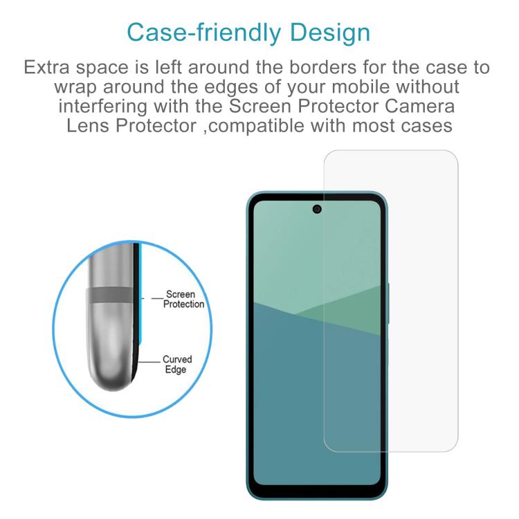 Tempered glass screen protector with case-friendly cutout and curved-edge design
