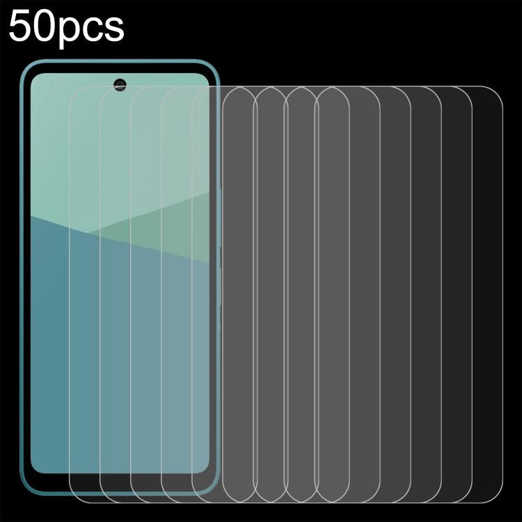 Tempered glass screen protector film, clear 2.5D sheets (50-pack) for smartphone display