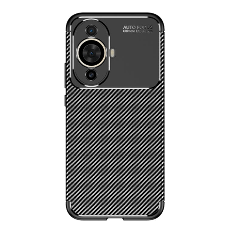 Black TPU phone case with carbon-fiber texture, dual camera cutout, and side openings