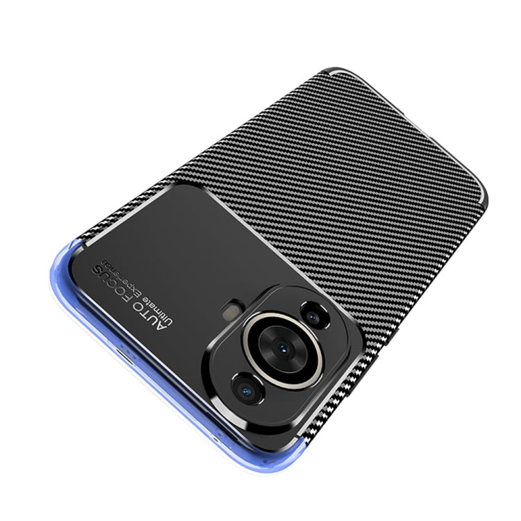 Black TPU phone case with carbon-fiber texture top and dual camera cutouts