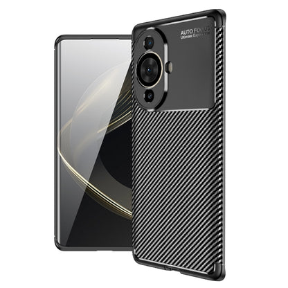 Carbon-fiber texture TPU phone case, black, fitted with dual camera opening