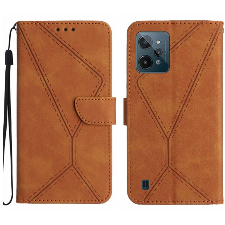 Brown embossed leather phone wallet case with magnetic flap, wrist strap, card slot