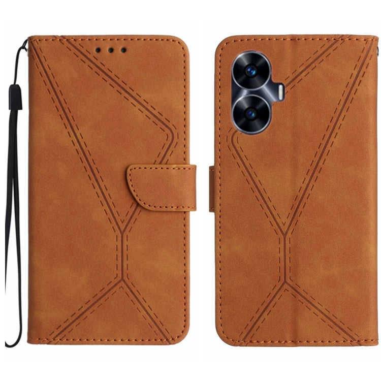 Brown embossed leather phone wallet case with magnetic flap and wrist strap, card slot, camera cutout
