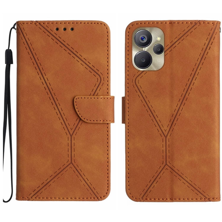 Brown embossed leather phone wallet case with magnetic flap and wrist strap, card slot, camera cutout