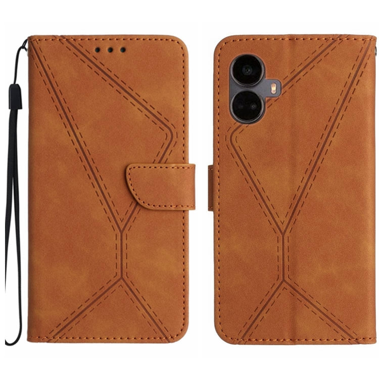 Brown embossed leather phone wallet case with magnetic flap, wrist strap, card slot