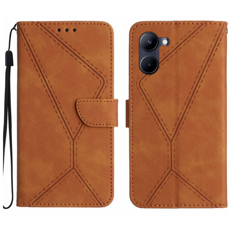 Brown embossed leather phone wallet case with magnetic flap, wrist strap, card slot, camera cutout