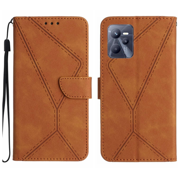 Brown embossed leather phone wallet case with magnetic flap and wrist strap, card slot, camera cutout