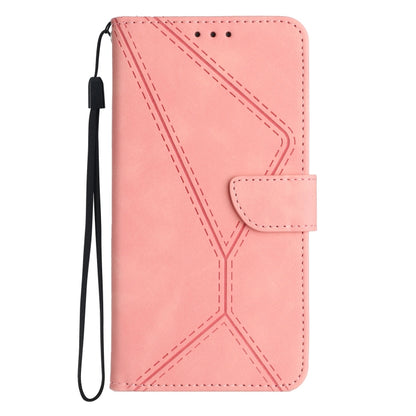 Pink leather phone case with embossed stitching and snap front wallet flap
