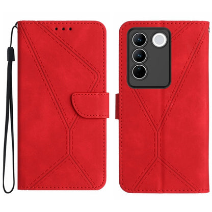 Red leather phone case with embossed stitching and back camera cutout