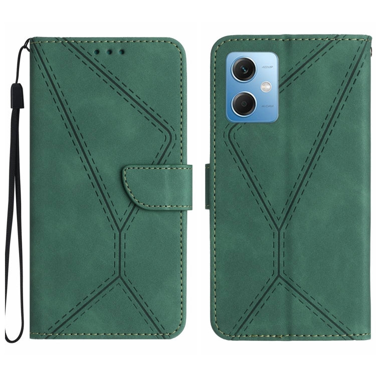 Green embossed leather phone case with stitching pattern and card flap, wrist strap loop