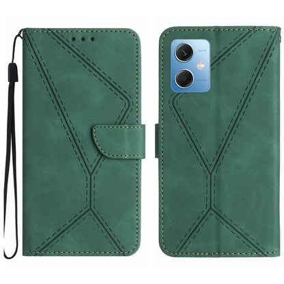 Green embossed leather phone case with stitching pattern and card flap, wrist strap loop