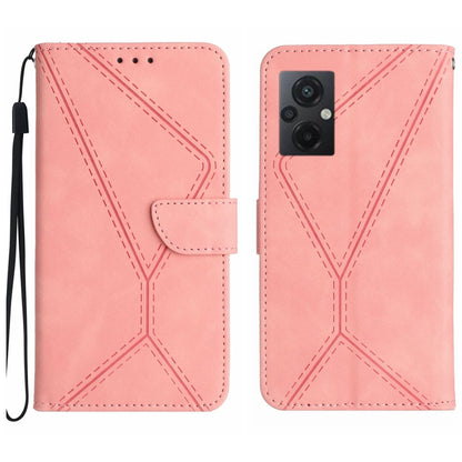 Light pink faux leather phone wallet case with embossed geometric stitching and front card pocket.