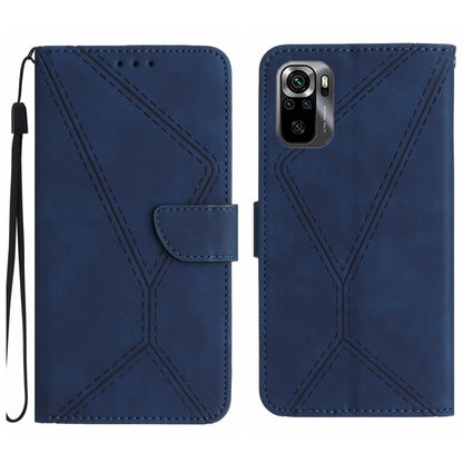 Embossed leather phone case, blue stitched geometric pattern, folio wallet with strap