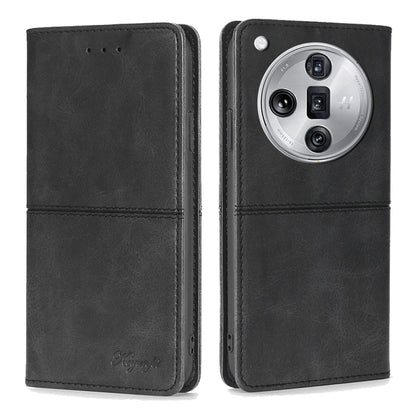 Black cow-texture leather folio phone case with stitched flap and camera cutout