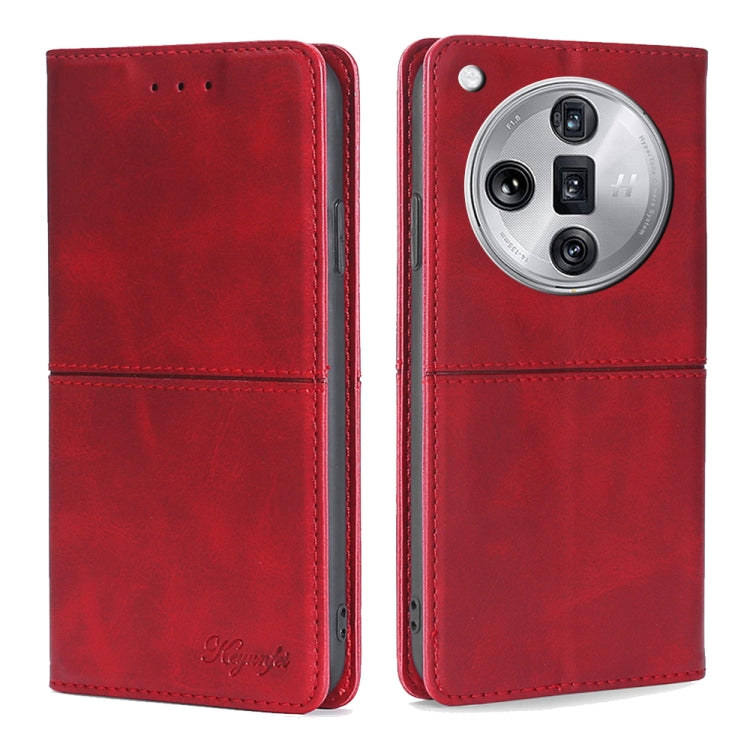 Red cow-texture leather folio phone case with stitched flap and camera cutout