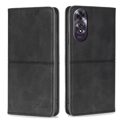Magnetic leather wallet phone case, black, front and back with camera cutout