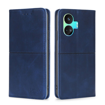 Blue cow-texture magnetic leather phone folio case, camera cutout