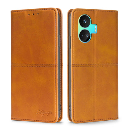 Tan cow-texture magnetic leather phone folio case, camera cutout