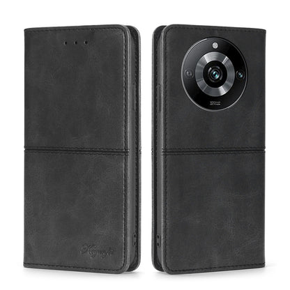 Black textured leather magnetic wallet phone case, rear camera cutout