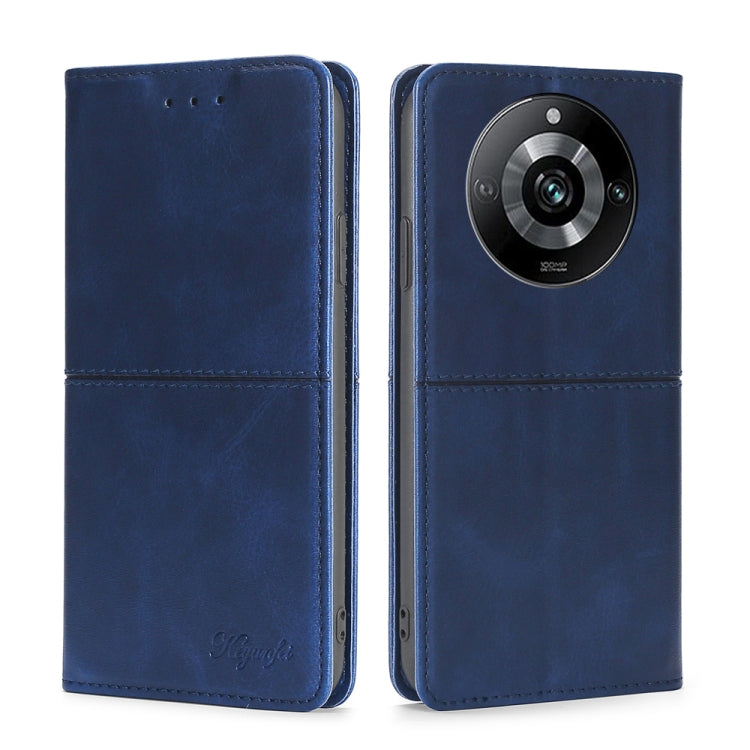 Blue textured leather magnetic wallet phone case, rear camera cutout