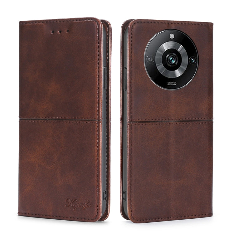 Dark brown textured leather magnetic wallet phone case, rear camera cutout