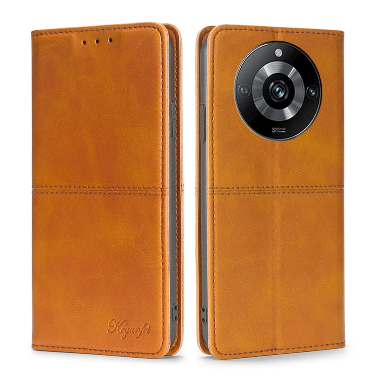 Light brown textured leather magnetic wallet phone case, rear camera cutout