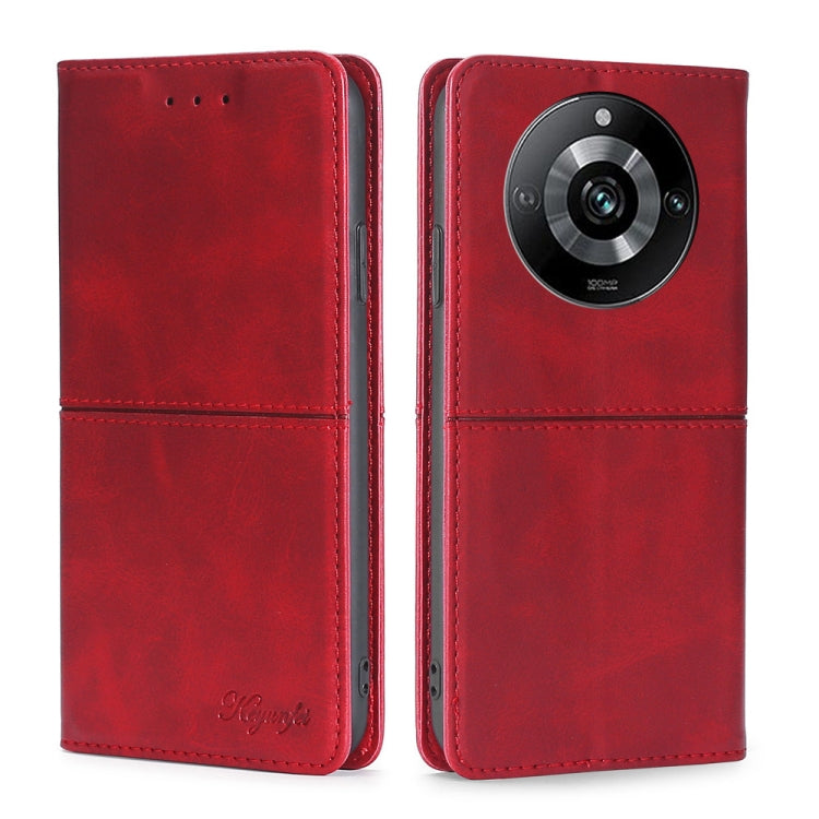 Red textured leather magnetic wallet phone case, rear camera cutout