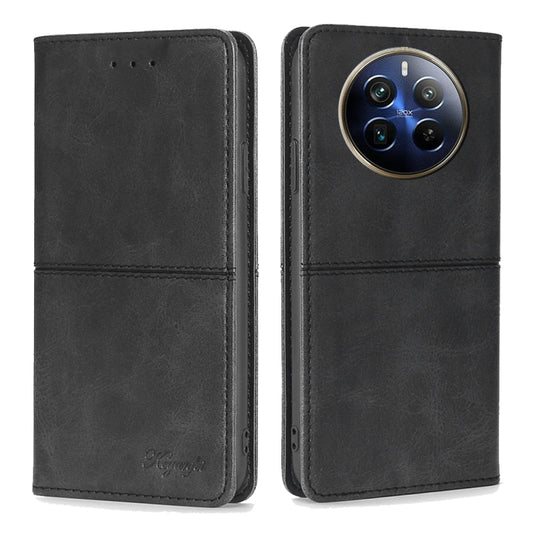 Magnetic leather-look phone wallet case, black faux-leather, card holder flap