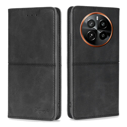 Magnetic cow-textured leather phone case with flip cover, black, with camera opening
