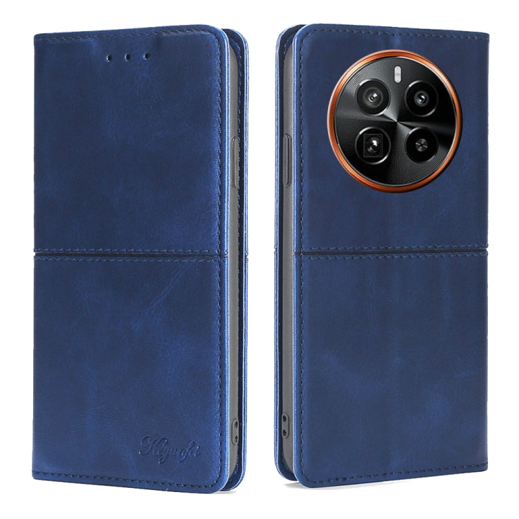 Magnetic cow-textured leather phone case with flip cover, blue, with camera opening