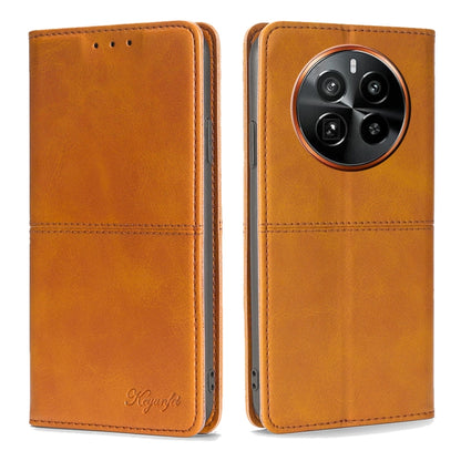 Magnetic cow-textured leather phone case with flip cover, light brown, with camera opening