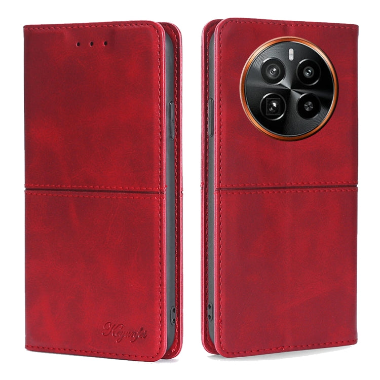 Magnetic cow-textured leather phone case with flip cover, red, with camera opening