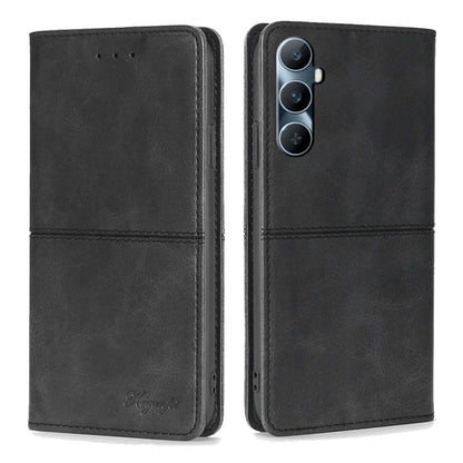Black textured leather magnetic wallet phone case with camera cutout and buttons