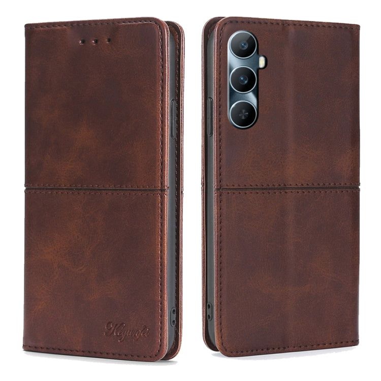 Brown textured leather magnetic wallet phone case with camera cutout and buttons