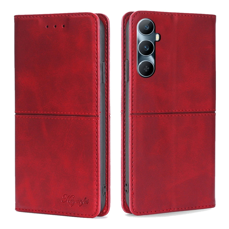 Red textured leather magnetic wallet phone case with camera cutout and buttons
