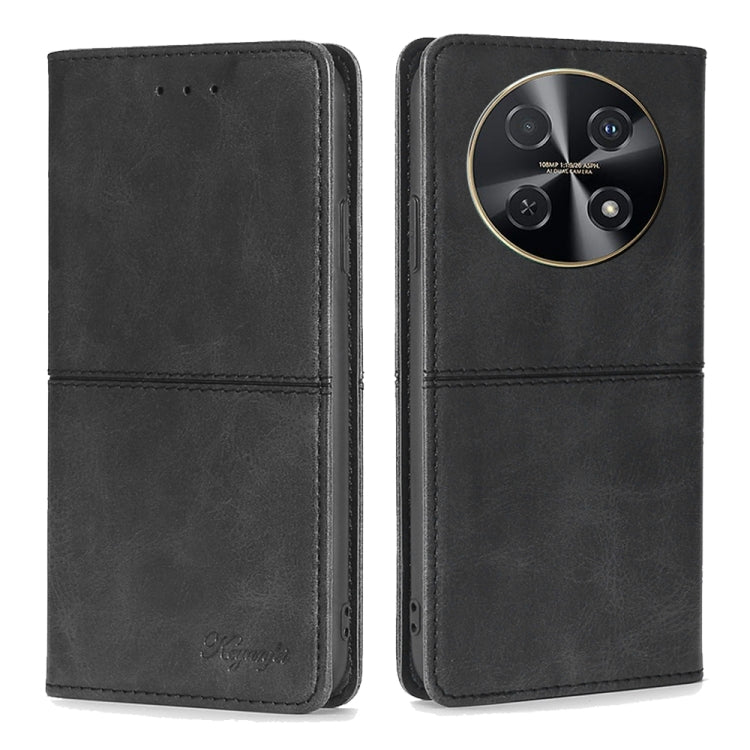 Black leather folio phone case with magnetic flap and rear camera cutout