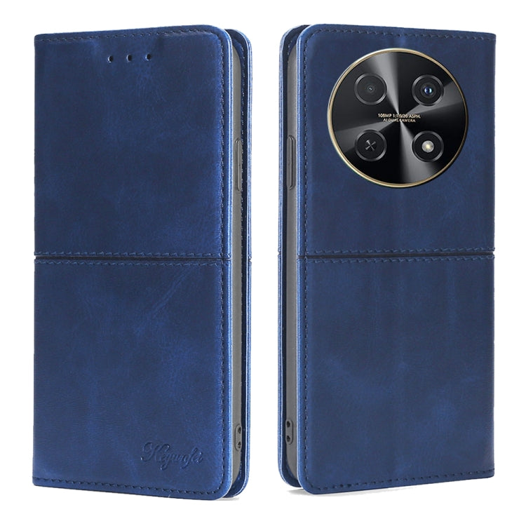 Blue leather folio phone case with magnetic flap and rear camera cutout