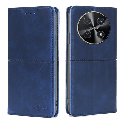 Blue leather folio phone case with magnetic flap and rear camera cutout