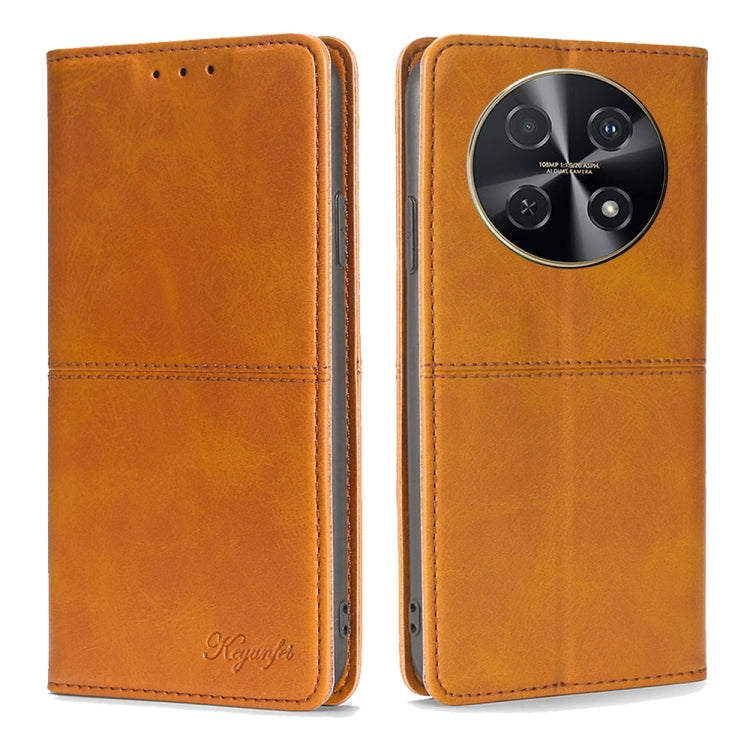 Light brown leather folio phone case with magnetic flap and rear camera cutout