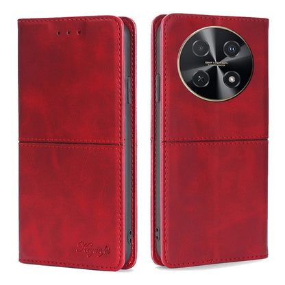 Red leather folio phone case with magnetic flap and rear camera cutout