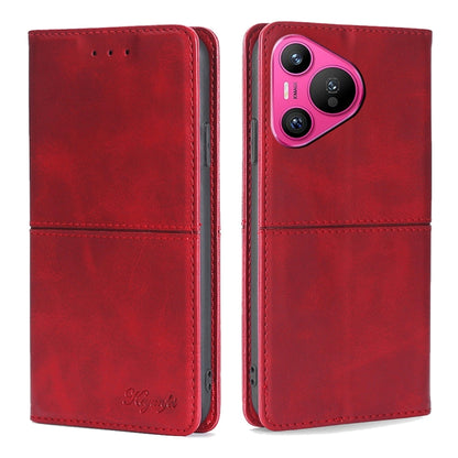 Red leather folio phone case with magnetic flap and camera module cutout