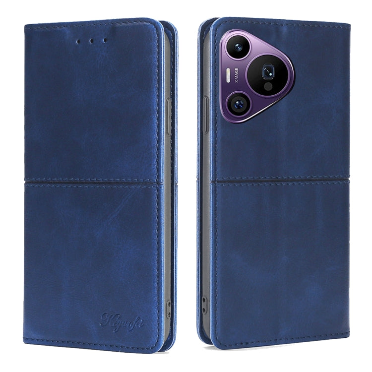 Blue magnetic leather phone case with flip cover and camera cutout